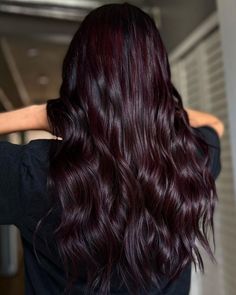 Black Red Cherry Hair, Cherry Coke Highlights On Black Hair, Red Toned Black Hair, Dark Black Red Hair, Dark Cherry Chocolate Hair, Cherry Cola Curly Hair, Cherry Highlights On Dark Hair, Dark Red Hair Blue Eyes, Dark Red Wine Hair