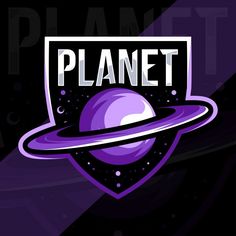 the planet logo is purple and white with an inscription on it that says planet in front of