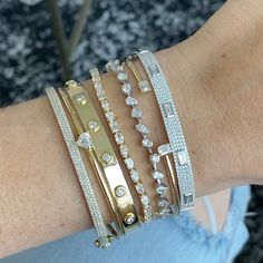 MATERIALS Available in 14k Yellow, White and Rose Gold DETAILS Carat: 1.10Weight: 10.40# Diamonds: 301 *If required, please allow 4-7 weeks for delivery. Rush options may be available please contact hello@alevjewelry.com Pretty Stacks, Yellow Gold Cuff Bracelet, Diamond Evil Eye Bracelet, Fringe Bracelet, Pave Bangle, Diamond Cuff Bracelet, Bracelet Stacks, Diamond Bracelet Design, Stacked Wedding Rings