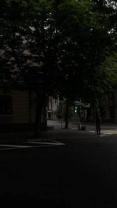 an empty street at night with no one on the crosswalk or people walking down the sidewalk