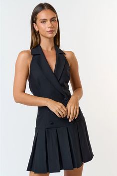 Introducing the sophisticated Bridget Collared Halter Pleated Mini Dress. Crafted from high quality fabric, this dress is perfect for any work outfit. Show off your style and professionalism with the collared halter design and elegant pleats. Make a statement and elevate your wardrobe with Bridget. Collared halter Pleated mini dress Pleated Dress Outfit Classy, Pleated Dress Outfit, Black Mini Dresses, Sling Back Heels, Mini Dresses Online, Pleated Mini Dress, Dress Halter, Work Style, Grad Dresses