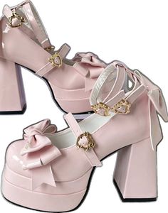 Feminine Round Toe Heels With Bow, Feminine Heels With Bow And Round Toe, Cute Bow Heels For Spring, Feminine High Heels With Bow Straps, Spring Mary Jane Heels With Bow, Spring Bow Mary Jane Heels, Pink Ankle Strap Heels With Bow Straps, Pink Cute Heels For Formal Occasions, Feminine Closed Toe Heels With Bow