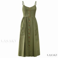 Lasaky - Single-Breasted Camisole Dress Valentino Wedding Dress, Green Sundress, Matching Mom, Vestido Plus Size, Dress Order, Cotton Midi Dress, Midi Dress Summer, Khaki Dress, Polka Dress