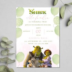 an image of a birthday party card with the characters shrap and hermi