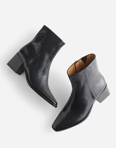 The Ardin Ankle Boot | Madewell Everlane City Boot, Madewell Boots, Chelsea Boots Men Outfit, Boots Men Outfit, Leather Industry, Short Heels, Modern Clothing, Chelsea Boots Men, Pointed Toe Boots