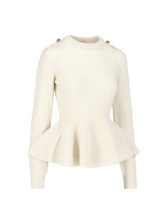 Sweater from Alexander McQueenComposition: 89% Lana, 10% Cashmere, 1% Poliammide | Alexander McQueen Women's Sweater in Cream | FW23/24 Peplum Sweater, Royal Outfits, Long Sleeve Knit Tops, Dolce & Gabbana, Long Sleeve Knit, Women Pullover, Missoni, Shirts & Tops, Valentino Garavani