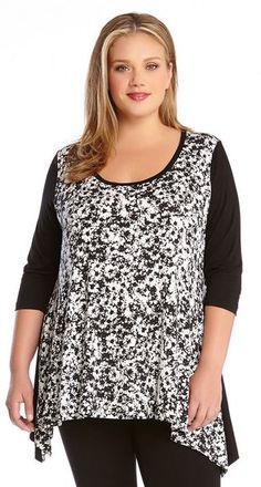 BLACK AND WHITE FLORAL PRINT PLUS SIZE KATE PRINT HANDKERCHIEF HEM TUNIC #Black_and_White #Floral #Print #Plus #Size #Kate #Hanky #Handkerchief #Hem #Top #Tunic #Fashion #Plus_Size_Fashion Robot Necklace, Tunic Fashion, Egyptian Bracelet, Clover Canyon, Over 50 Womens Fashion, Pajama Pant