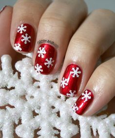 Spirit Of The Season. China Glaze Cranberry Splash Snowflake Nail Design, Nail Sequins, Smokey Eyeliner, Fingernail Designs, Festive Nail Art, Snow Flower, Holiday Nail, Her Nails, Holiday Nail Art