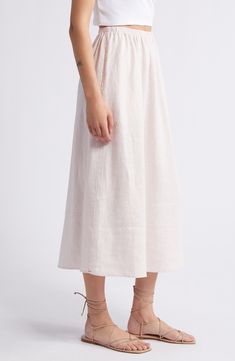 Fashioned with an easy elastic waist and handy pockets, this lightweight skirt made from airy linen is a warm-weather essential. 33" length Elastic waist Side-seam pockets 100% linen Machine wash, tumble dry Imported Relaxed Fit Tiered Skirt For Daywear, Summer Full Skirt For Daywear, Summer Daywear Wide Leg Skirt, Linen Flowy Skirt For Vacation, Flowy Linen Skirt For Vacation, Linen Lined Skirt For Vacation, Linen Long Skirt For Vacation, Relaxed Linen Maxi Skirt For Vacation, Long Linen Skirt For Vacation