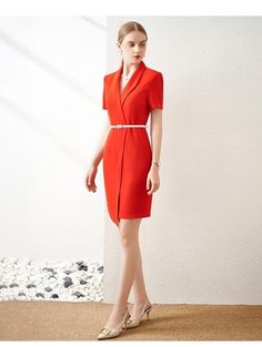 Fitted V-neck Wrap Dress For Work, Modern V-neck Mini Dress For Spring, Modern V-neck Dress For Work, Elegant Belted V-neck Dress With Short Sleeves, V-neck Mini Dress For Work, Elegant Mini Dress For Work With 3/4 Sleeves, Elegant V-neck Mini Dress For Work, Modern Formal Mini Dress With Short Sleeves, Elegant Mini V-neck Dress For Work