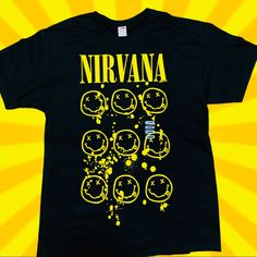 Nirvana Stacked Smiley Faces Graphic Tshirt Brand New Crisp Black T-Shirt Men’s Size Available Small To Xlarge #Nirvana #Blacktshirt #90s #Grunge #Tshirt Black T Shirt Men, Grunge Tshirt, Boys Like Girls, Black Short Sleeve Shirt, White Stripes Shirt, Tech Shirt, Smiley Faces, Vans Off The Wall, 90s Grunge