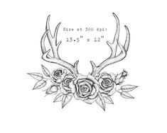 an antler with roses and leaves on it's horns is shown in this drawing