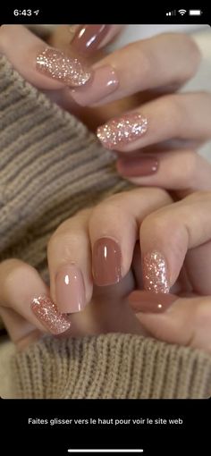 Fall Gel Nails, Glitter Gel Nails, Cute Gel Nails, Short Acrylic Nails Designs, Dipped Nails, Nail Arts