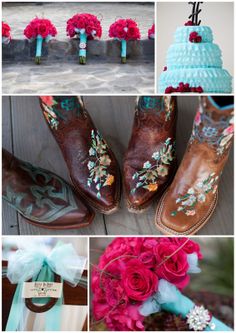 cowboy boots and flowers are featured in this collage