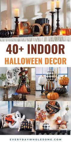 halloween decor with candles and pumpkins on the mantle for an easy diy project