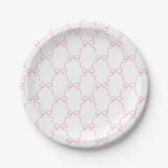 a paper plate with pink links on it