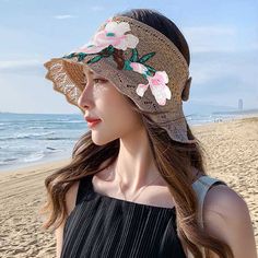 Spring and summer women's ethnic style embroidery cotton empty top beach hat sun protection face sun hat foldable sun hat Size: 54CM ~ 60CM Bohemian Sun Visor Hat For Summer, Bohemian Summer Sun Hat Visor, Bohemian Sun Hat Visor For Summer, Bohemian Visor Sun Hat For Summer, Bohemian Visor Straw Hat For Spring, Bohemian Straw Hat For Beach Season, Uv Protection Sun Hat For Festivals, Spring Bohemian Visor Straw Hat, Bohemian Visor Straw Hat For Vacation