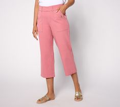 Not too long, not too short -- these cropped pants are just right for spring, summer, and maybe even a warm-weather vacation this winter. You're going to adore the stretch twill fabrication that's supremely soft and oh-so comfy. And did you see those belt loops, the faux fly, and the button tabs on the pockets? You'll find yourself tucking in your favorite tanks, tees, and sweaters -- despite the elastic waistband!  But aside from the comfortable feel and cute details, these crops are sure to be Summer Solid Color Straight Leg Capris, Relaxed Fit Capris With Pockets For Day Out, Spring Cropped Leg Capris With Pockets, Relaxed Fit Mid-rise Summer Capris, Summer Relaxed Fit Mid-rise Capris, Summer Cropped Leg Capris For A Day Out, Stretch Cropped Leg Summer Pants, Relaxed Fit Cropped Leg Capris For Day Out, Relaxed Fit Wide-leg Spring Capris