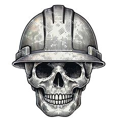 a drawing of a skull wearing a helmet