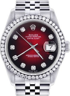 Diamond Watches With Date Display, Diamond Watches With Date Display And Round Dial, Anniversary Diamond Watch With Date Indicator, Luxury Red Watches With Date Indicator, Formal Red Watch With Date Indicator, Red Formal Watch With Date Indicator, Luxury Red Watch With Date Indicator, Rolex Datejust 36mm, Rolex Women