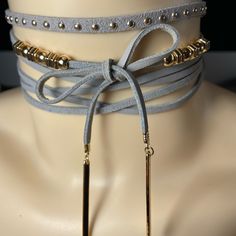 Choker Necklace Color: Grey And Gold Bow Tie Knot And Hook Closure Perfect For A Date Night Out, Special Occasion, Or Cosplay Event! Adjustable Gray Jewelry For Parties, Edgy Gold Choker For Party, Gold-tone Brass Choker As Gift, Gold-tone Metal Choker For Party, Retro Gold Adjustable Choker, Bow Tie Knot, Adjustable Gold-tone Metal Choker, Gold Bow Tie, Gold Choker Necklace