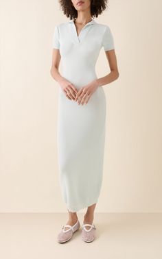 Knit Polo Midi Dress By Alaïa | Moda Operandi Azzedine Alaïa, Sporty Aesthetic, Midi Tank Dress, Azzedine Alaia, Fitted Sleeves, Knit Polo, Cotton Midi Dress, Best Dresses, Maxi Knit Dress