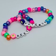 Indie aesthetic multicolored best friend matching bracelets Colorful Friendship Bracelets With Beads, Customized Purple Bracelets For Friendship, Multicolor Friendship Jewelry, Trendy Colorful Round Beads Friendship Bracelets, Trendy Colorful Round Beaded Friendship Bracelets, Trendy Colorful Round Beads Friendship Bracelet, Customized Multicolor Friendship Jewelry, Trendy Multicolor Friendship Bracelets, Trendy Multicolor Letter Beads Bracelets