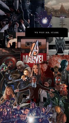 the avengers 4 movie poster is shown in this collage with many different characters and their names