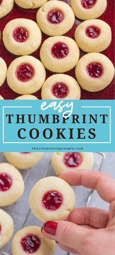 cookies with jelly filling on them and the title reads easy fingerprint thumbprint cookies