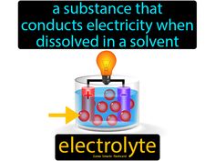 Electrolyte definition: A substance that conducts electricity when dissolved in a solvent. Electrolysis Chemistry Notes, Static Electricity Notes, Current Electricity Notes, Chemistry Facts, Electrostatic Precipitator, General Knowledge For Kids, Electrostatic Potential And Capacitance, General Chemistry, Teaching Games