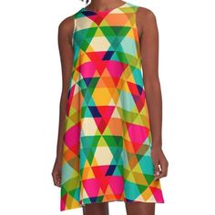 Loose-fit, mid-length sleeveless dress with silky handfeel. Printed on both sides. Machine washable. Size range XS-2XL. This geometric pattern is bold and colorful! This modern design comes with triangles within triangles! Brighten up your decor with this texture. Geometric Triangle, Triangle Pattern, Woven Dress, Dress For Sale, Triangles, Dress Fabric, Color Patterns, Dresses For Sale, A Line Dress