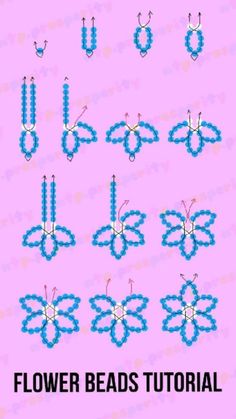 the instructions for how to make beaded flowers in different sizes and colors on pink background