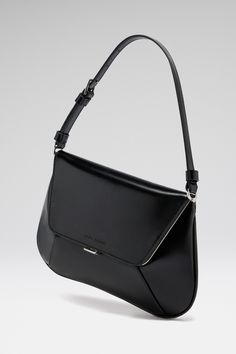 Classic Formal Shoulder Bag With Removable Pouch, Classic Evening Bag With Adjustable Strap, Classic Formal Baguette Bag With Adjustable Strap, Timeless Evening Bag With Adjustable Strap, Classic Satchel Baguette Bag For Formal Occasions, Timeless Evening Bags With Adjustable Strap, Timeless Formal Shoulder Bag With Adjustable Strap, Designer Black Structured Bag, Sleek Formal Flap Shoulder Bag