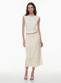 ELIXIR SATIN SKIRT Satin Midi Skirt Cream, White Midi Skirt Satin, Petite Satin Midi Skirt, Glossier Look, White Midi Skirt, White Midi, Satin Midi Skirt, Midi Skirt Pencil, Slip Skirt