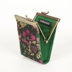 "This cute card holder is a lovely gift for your friends and family as well. Accordion Style, Kiss Clasp Frame, Brocade Fabric. Hold up to 8 cards 4.75\" H x 3\" W x 1\" D" Green Rectangular Clutch As Gift, Rectangular Coin Purse With Interior Card Slots As Gift, Rectangular Coin Purse With Card Slots As Gift, Green Rectangular Clutch For Gift, Bifold Coin Purse With Card Slots As Gift, Rectangular Wallets With Card Slots As Gift, Handmade Rectangular Coin Purse For Everyday Use, Elegant Trifold Bag As A Gift, Rectangular Green Clutch For Gift