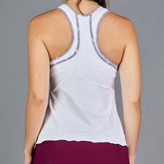 Active Lifestyle ApparelDesigned and made in USA DESCRIPTION Eliza Racerback Top - fitted athletic top with print piping detail in luxuriously soft microfiber. DETAILS & FIT Athletic fit, no internal bra. FABRIC & CARE 88% Nylon / 12% Spandex Machine wash cold, do not bleach, tumble dry low, cool iron, do not dry clean, do not hand wash. Fitted White Activewear With Built-in Padding, White Stretch Top With Mesh Back, White Mesh Back Tank Top For Athleisure, Spring Fitted Activewear With Mesh Back, Fitted Activewear With Mesh Back For Spring, Fitted White Tank Top With Contrast Trim, White Fitted Tank Top With Contrast Trim, Sporty Tank Top With Contrast Trim, Fitted White Tank Top With Built-in Bra