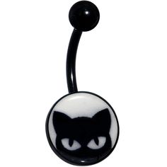 a black and white cat belly ring with eyes