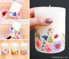 how to make a painted candle holder with flowers