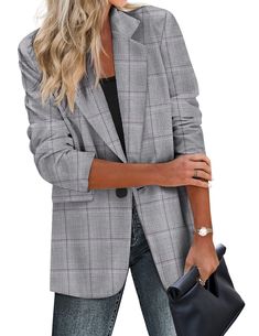 PRICES MAY VARY. Material: Polyester and Spandex. Soft and comfortable to wear.This oversized blazers for women elevates any look in an instant. Features: Oversized boyfriend blazer,longline blazer,A single front button design, two functional flap pockets, perfectly carrying some necessity, or nailing a chic look; Basic peak lapel collar button blazer jacket for women;This plaid blazers for women comes with long sleeves and padded shoulders giving you a more formal structured look Occasion: This Long Blazer Jacket, Best Blazer, Casual Blazer Women, Pinstripe Blazer, Blazer Jackets For Women, Polyester Jacket, Womens Business Casual, Long Blazer, Womens Blazers