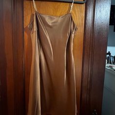 Silk Brown Mini Dress With Chain Straps. Brand New, Never Worn Elegant Gold Dress For Going Out, Elegant Brown Mini Dress For Going Out, Elegant Gold Mini Dress For Going Out, Silk Brown Dress, Dress With Chain Straps, Burgundy Mini Dress, Womens Tunic Dress, Brown Mini Dress, Floral Skater Dress