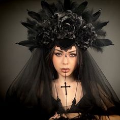 Night Bird Queen Black Crown Dark Queen Crown, Black Halo Crown, Goddess Headdress, Gothic Queen, Halloween Crown, Dark Goddess, Man Cosplay, Goddess Crown, Dark Queen