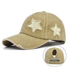 US$ 18.03 - Flashing star baseball hat washed old hat women's hat - www.zicopop.com Cute Hats For Women, Star Hats, Female Ponytail, Y2k Hats, Aesthetic Hat, Star Hat, Ponytail Baseball Cap, Hip Hop Vintage, Distressed Baseball Cap