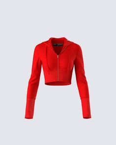 Bring some heat to your day in this red knit cropped jacket 🔥 Complete with a rib hem, zip front, and extended long sleeves - this jacket was made for all our firecrackers 😜 Fall Cropped Long Sleeve Jacket With Ribbed Cuffs, Fall Cropped Jacket With Ribbed Cuffs, Fall Long Sleeve Cropped Jacket With Ribbed Cuffs, Winter Cropped Stretch Cardigan, Ribbed Cropped Cardigan For Winter, Red Cropped Tops For Winter, Trendy Red Cropped Sweater For Winter, Trendy Red Long Sleeve Cropped Sweater, Red Fitted Cropped Outerwear