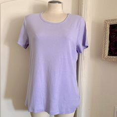 New~Never Worn / Nice Lavender Color; Crew Neckline; Short Sleeves; 100% Cotton. Shipped In Original Shipping Bag. Size~Large (14~16) Smokefree Home No Trade Lavender Graphic, Light Purple Shirt, Feminine Casual, Color Crew, Linen Tee, Crochet Tunic, Turtleneck Shirt, Red Tee, Square Neck Top