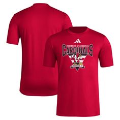 Boost your Louisville Cardinals fandom with this 2024 Locker Trilateral Pre-Game T-shirt from adidas. Its bold front-chest graphic highlights a vintage logo and your favorite school's location, while also imitating the look of mesh fabric for a timeless and stylish look. A classic crew neck cut completes the design, making this tee an essential pickup for any loyal Louisville Cardinals supporter. Adidas Logo T-shirt For Sports Season, Adidas T-shirt With Logo For Sports Season, Adidas Graphic Print T-shirt For Sports Events, University Red Collegiate T-shirt With Letter Print, University Red Collegiate T-shirt For Fans, Red Sports Fan T-shirt For Streetwear, Adidas Logo T-shirt For Sports Events, Adidas Tops With Letter Print For Sports Events, Adidas Letter Print Tops For Sports Events