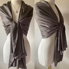 A lovely Silk Blend Charcoal Grey Wrap/Shawl/Scarf - Lightweight  Silk Blend material, with a slight sheen to the fabric Drapes beautifully, lots of material A perfect Accessory for Bridesmaids 30% Silk - 70% Viscose Gentle Wash, Delicate Spin, Do not Tumbledry Length - 72"/183cms - Extra Long Width -  28"/71cms This Wrap/Scarf drapes beautifully, stunning over a Special dress, or, layered over Tops and Jackets for a classic Look, a perfect accessory for any Occasion. "My Wraps and Scarves are a Classic Silk Scarf For Weddings, Classic Silk Scarf For Wedding, Elegant Silk Scarf With Satin Finish For Weddings, Elegant Silk Dupatta For Wedding, Elegant Formal Shawl In Solid Color, Silk Scarf With Satin Finish For Wedding, Silk Shawl For Wedding, Elegant Shawl With Traditional Drape, Elegant Silver Shawl For Formal Occasions