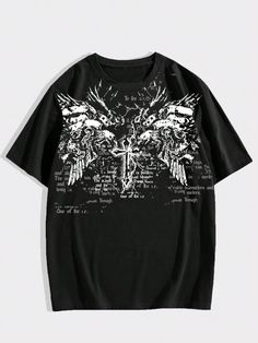 Negro Casual Collar manga corta Tela Gráfico,Letras,Plantas,Estampado en Textura  Embellished Elástico Ligero Grunge Tshirt, Y2k Grunge Outfits, Punk Style Outfits, Young Mens Fashion, Grunge Tee, Outfits Baggy, Scene Outfits, Graphic Tee Outfits, Cool Outfits For Men