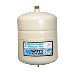 Save big on the Watts PLT-5 Potable Water Expansion Tank, 2 Gallon from PlumbersStock. This 2.1-gallon potable water expansion tank has a 3/4-in male connection and it's easy to install. Watts replacement parts can be hard to find, so contact us if you have any problems. 
As the manufacturer describes it, This potable water expansion tank is used on gas, oil, or electric, direct-fired, residential water heater and hot water storage tank applications to absorb the increased volume of water created by thermal expansion. It also maintains balanced pressure throughout the water supply system by keeping system pressure below the T&P relief valve setting. 
Expansion Tanks are generally installed for the specific purpose of accommodating natural expansion and air/volume disbursement in Water Heat Water Heater Expansion Tanks, Water Heating Systems, Kitchen Sinks Farmhouse, Potable Water, Water Storage Tanks, Thermal Expansion, Commercial Bathroom Sinks, Tub Shower Doors, Pvc Fittings