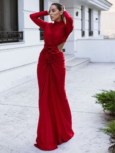 Renwick Long Sleeve Flower Cutout Maxi Dress In Red Flower Cutout, Back Stretches, Cutout Maxi Dress, Image Model, Invisible Zipper, Romance, Long Sleeves, Maxi Dress, Zipper