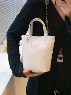 BirdinBag - White PU Mini Chain Crossbody Bag: Elegant Butterfly Embroidery, Stylish Handbag Casual White Embroidered Bag, Trendy White Embroidered Bags, Trendy White Embroidered Shoulder Bag, White Everyday Bag With Chain Strap, White Everyday Bags With Chain Strap, White Bags With Chain Strap For Daily Use, White Embroidered Satchel Shoulder Bag, Trendy Embroidered Handheld Bag, White Handheld Shoulder Bag With Chain Strap